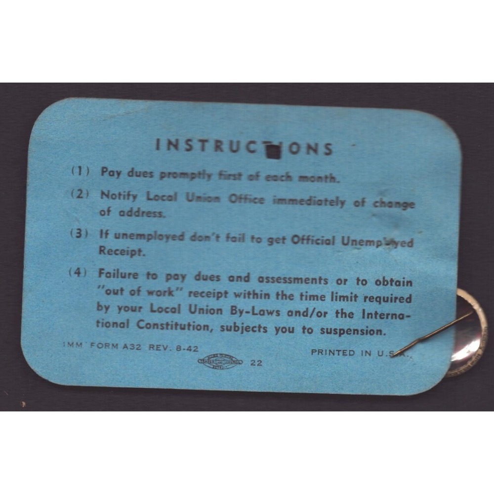 1943 UAW-CIO Membership Card Pin Jane Chmielniak Local 561 Buffalo NY Union - Picture 2 of 2